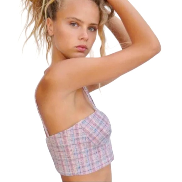 ZARA Pink and Blue Shimmer Plaid Corset - Picture 5 of 11